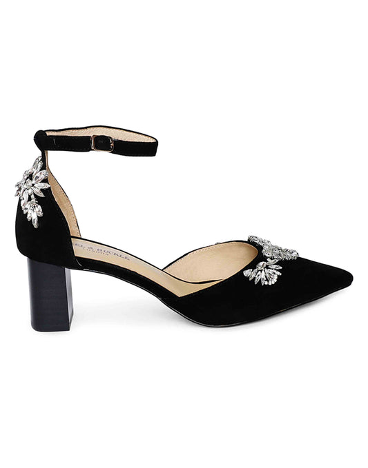 Black Ankle Strap Embellished Sandals