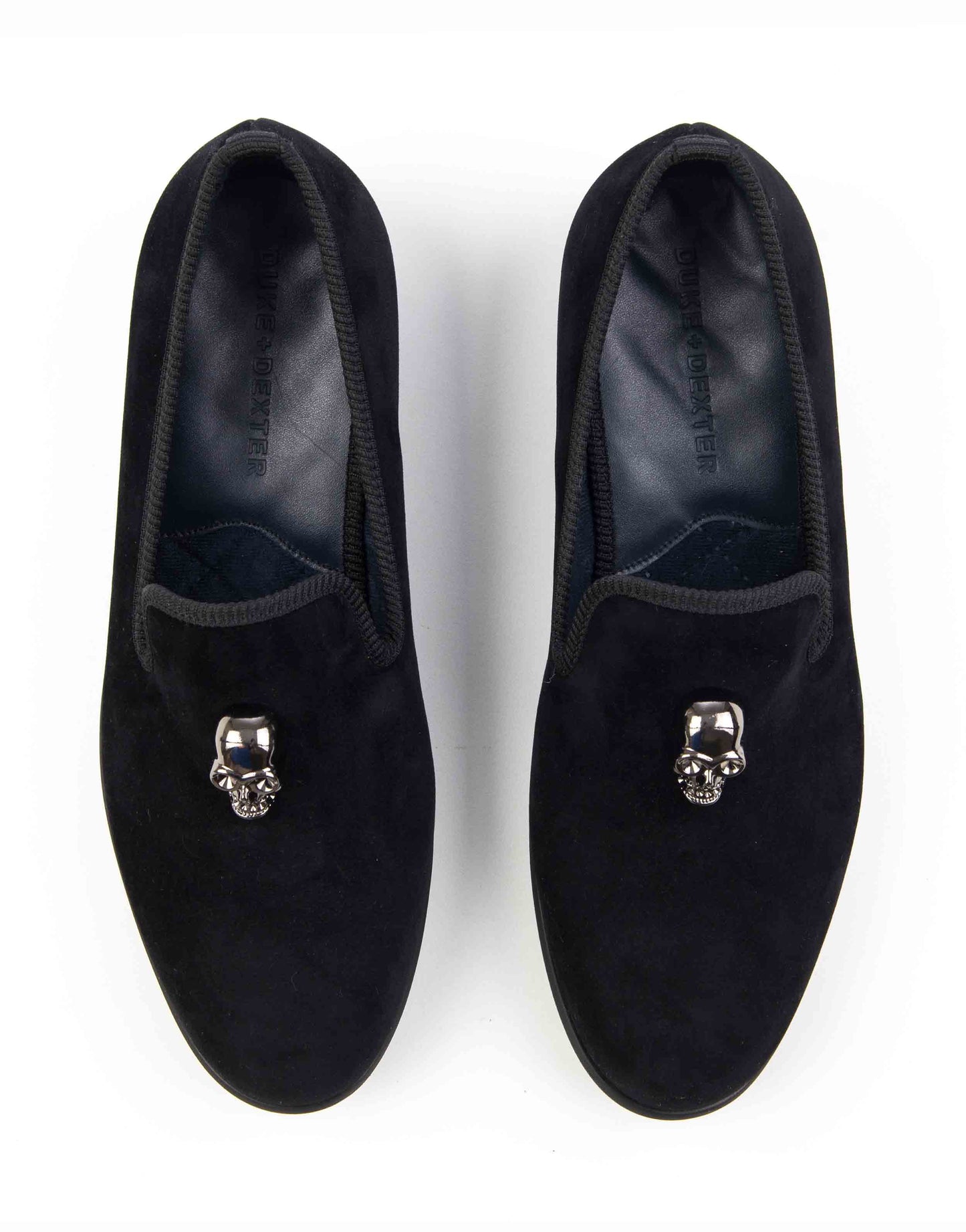 Duke & Dexter Black Velvet Loafers – Skull
