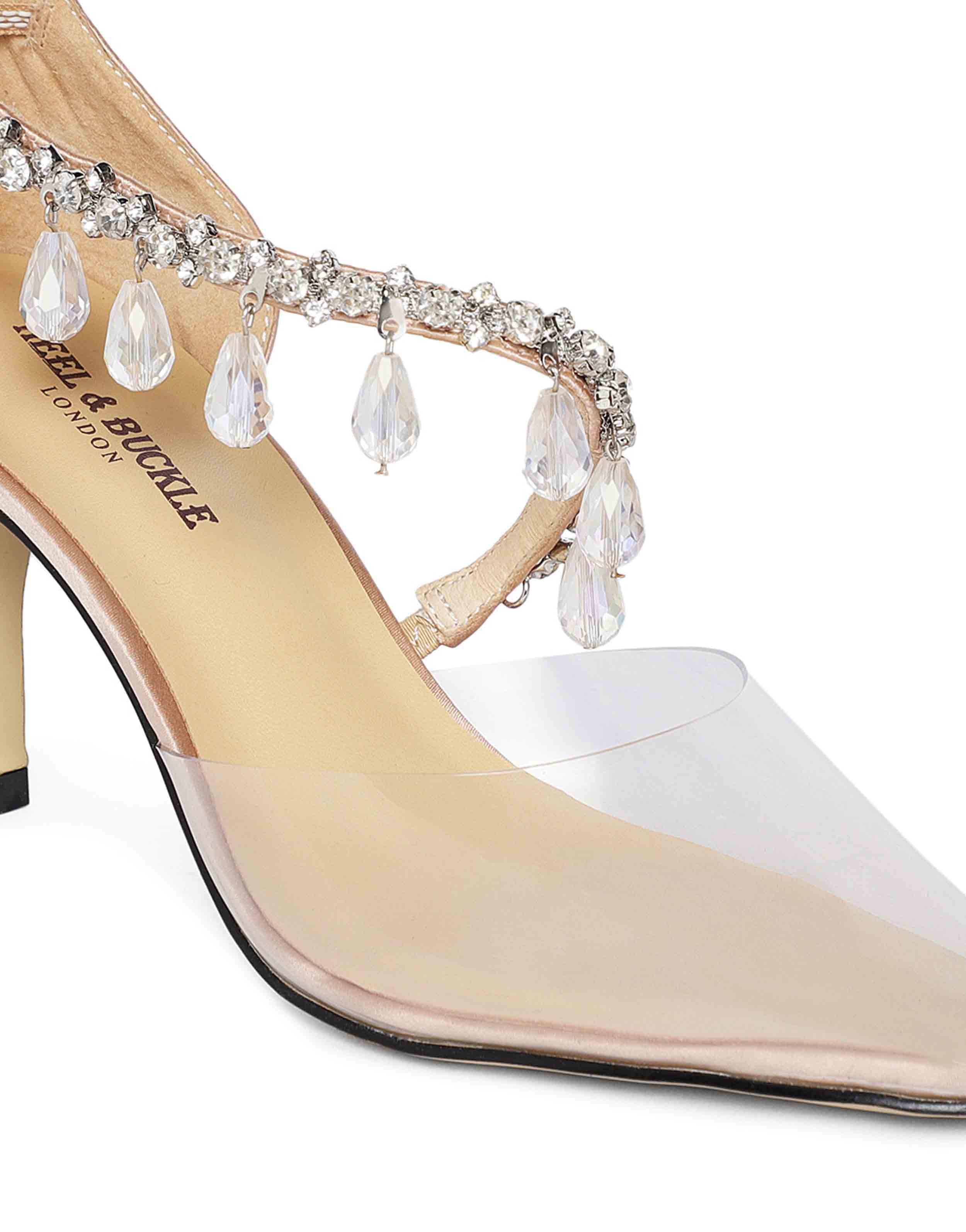 Embellished clear online heels