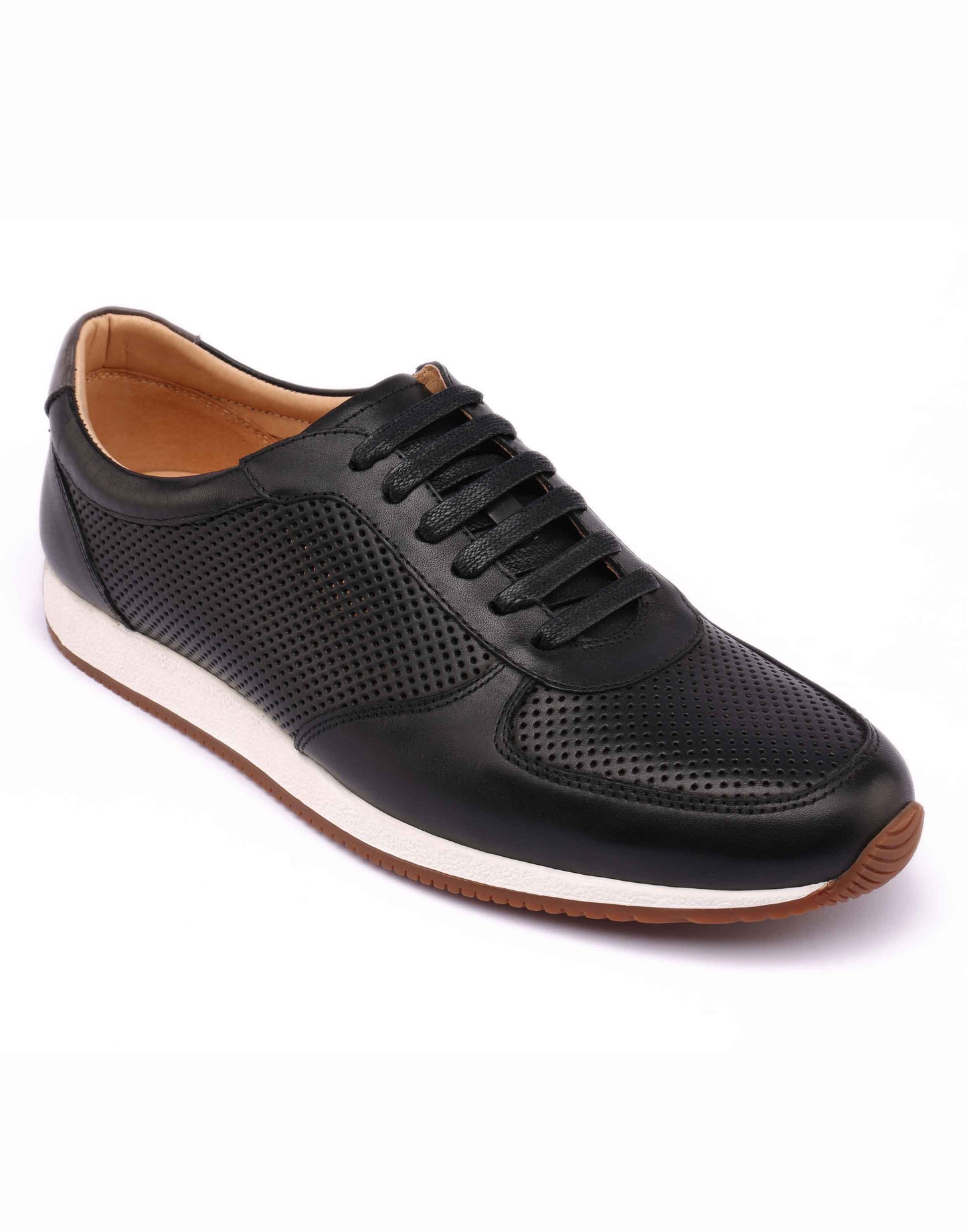 Perforated Black Leather Sneakers