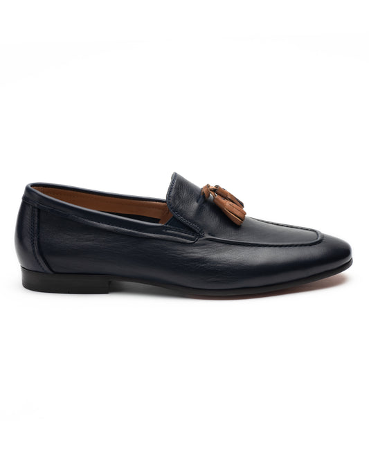 Navy Loafer with Tan Tassel