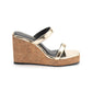 Heel & Buckle London patent gold wedges