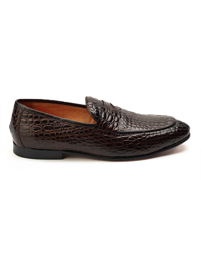 Brown Croc Embossed Loafers