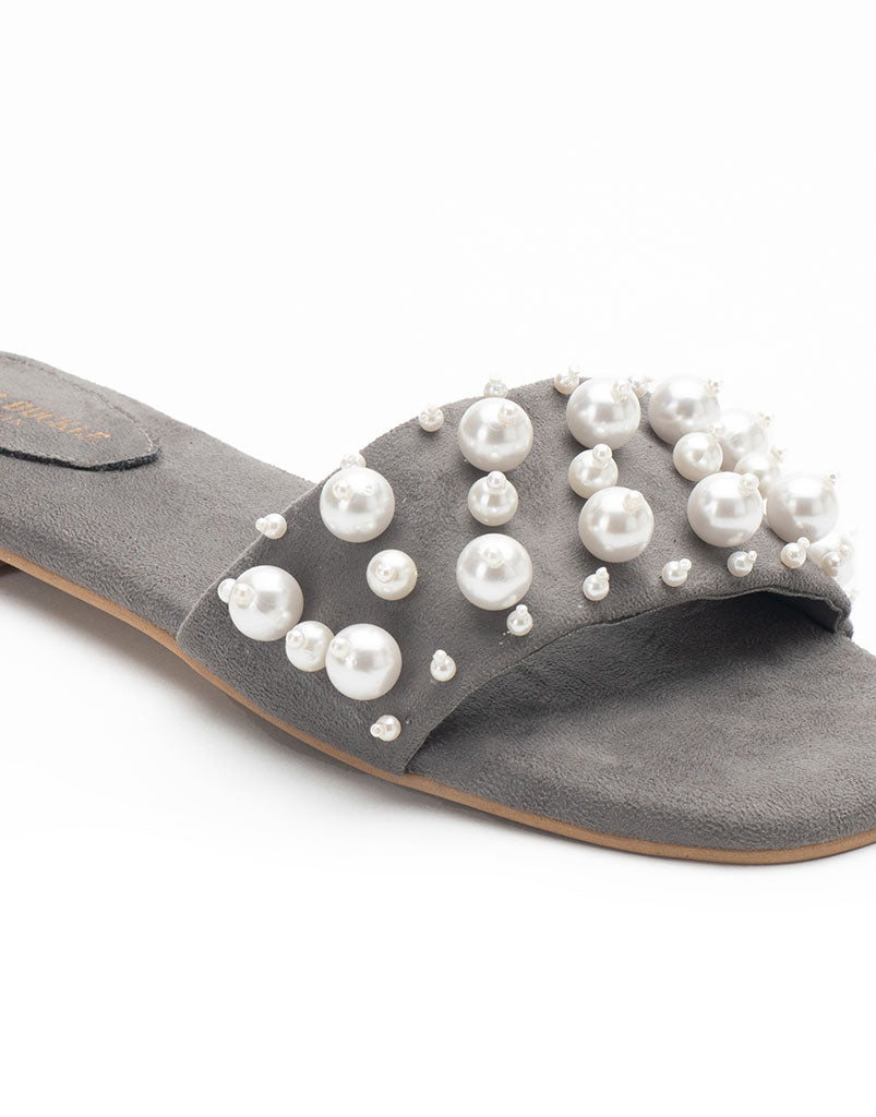 Grey Pearl Studded Slip-ons