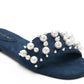 Navy Pearl Studded Slip-ons