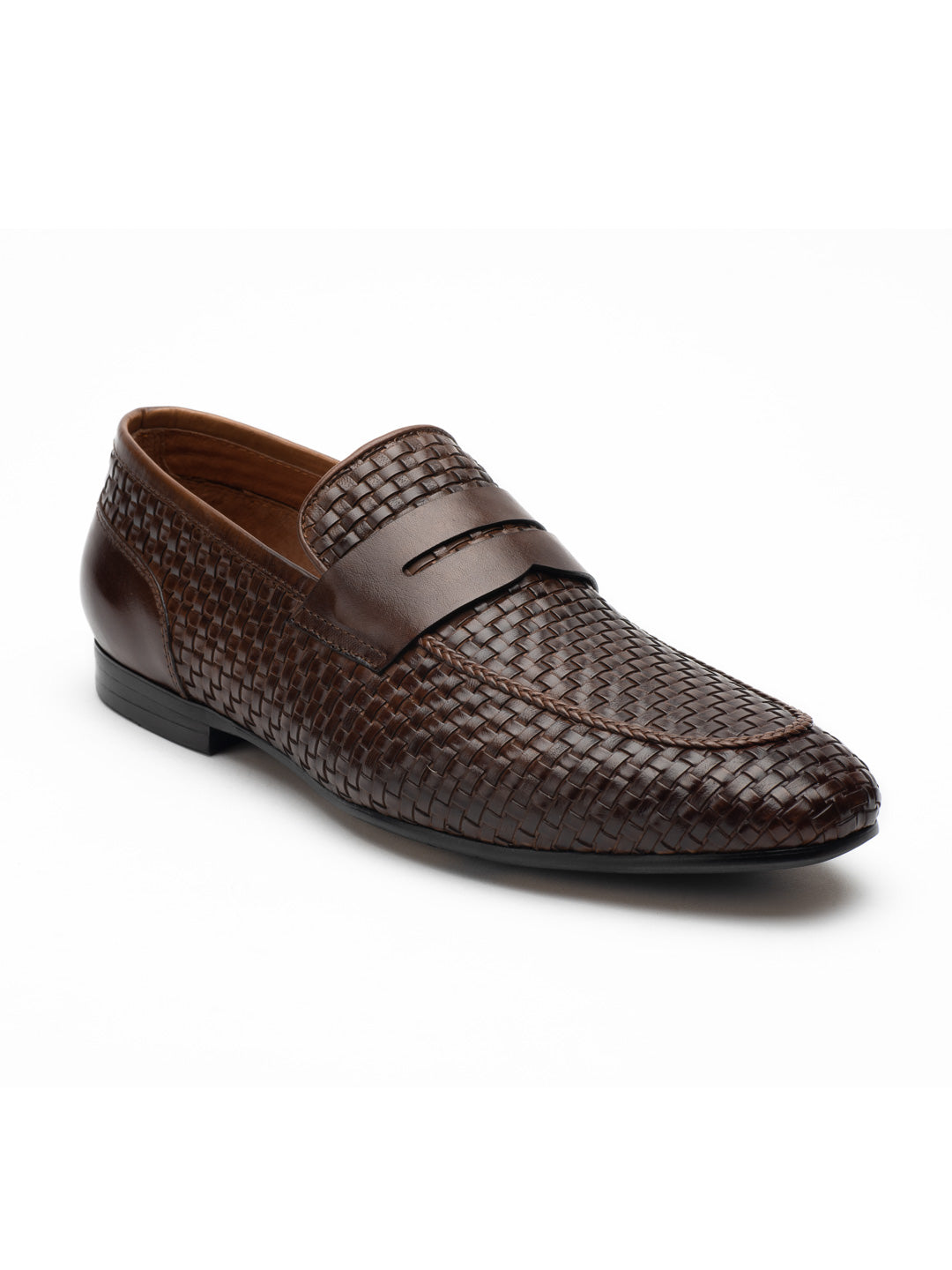 Textured Dark Brown Penny Loafers