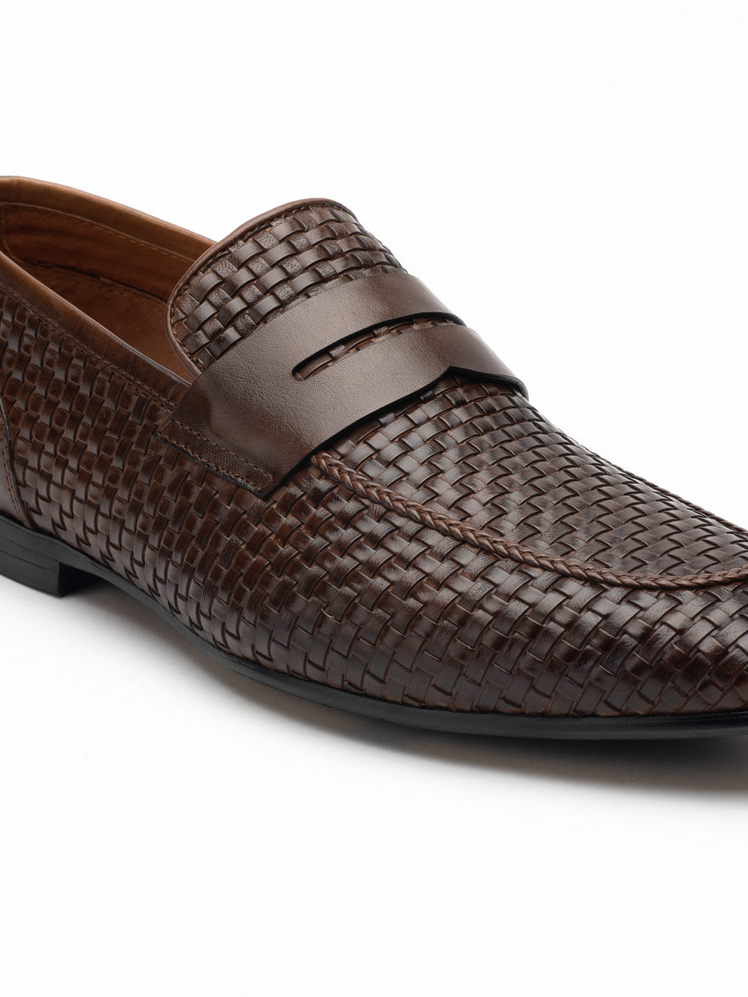 Textured Dark Brown Penny Loafers