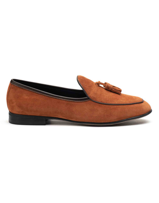 Sliced Tan Suede Loafers