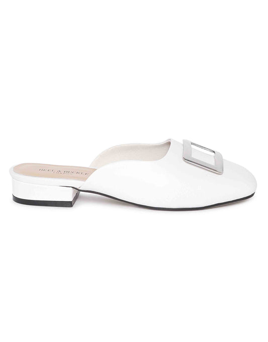 White Buckled Mules