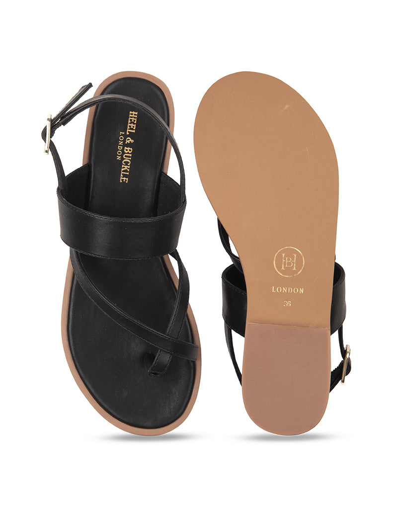 Walk London Jackson Sandals Black Leather - Men's Sandals