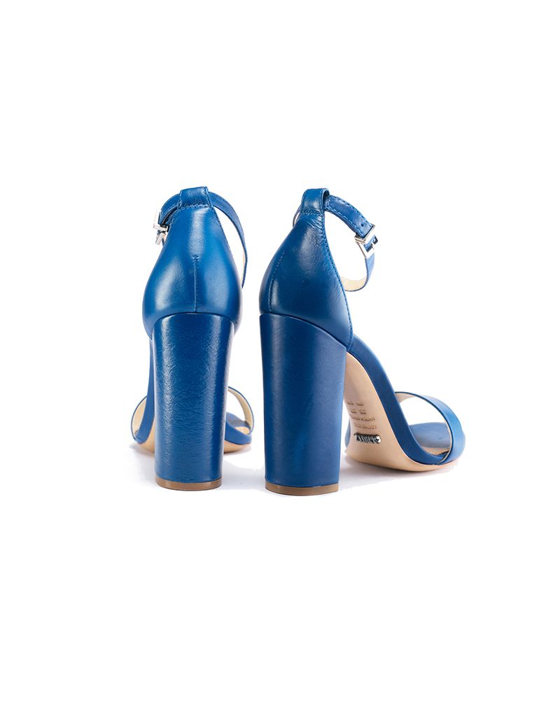 Schutz Bare-All Block Heel Leather Blue Sandals